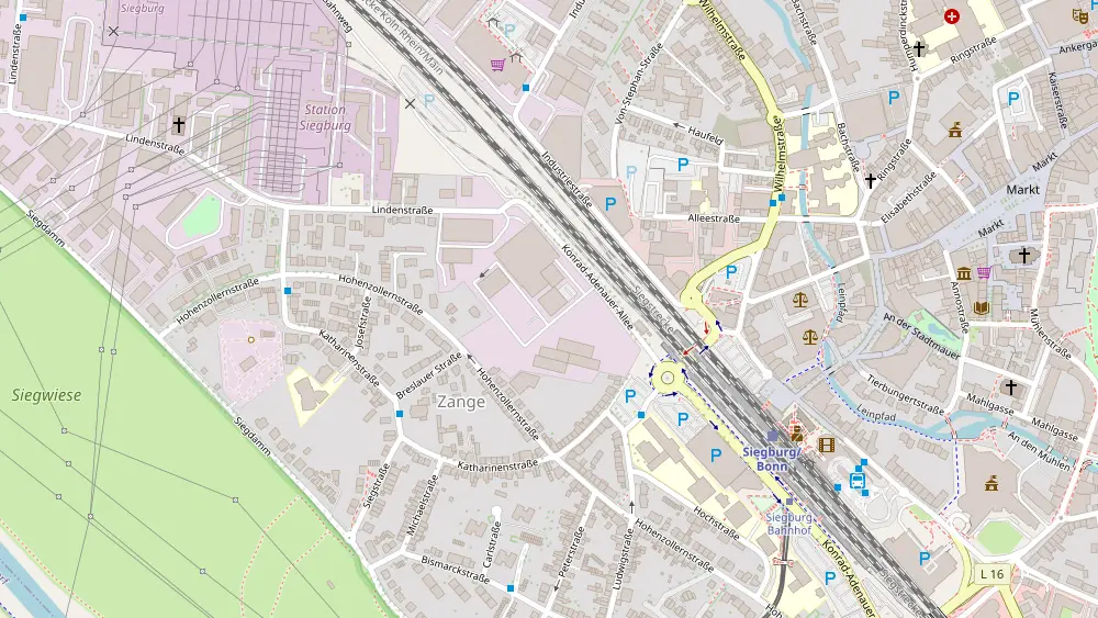 Kartenausschnitt des Schulungsstandorts Siegburg